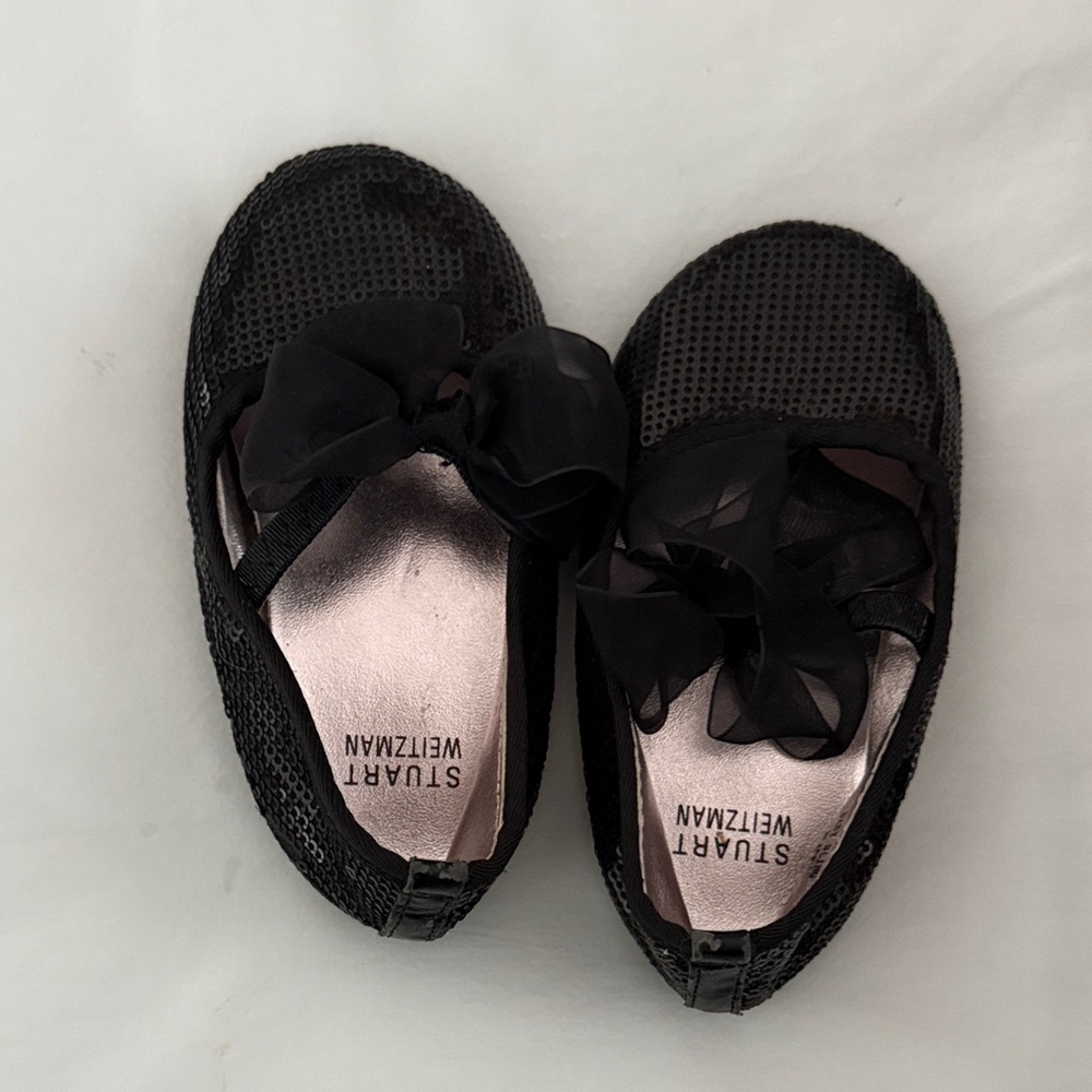 Stuart Weitzman Black Sequin Bow Flats